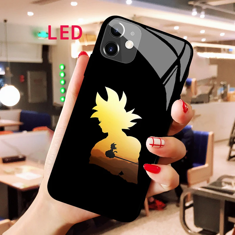 

DRAGON BALL Luminous Tempered Glass phone case For Apple iphone 12 11 Pro Max XS mini Advanced sense Protect LED Backlight cover