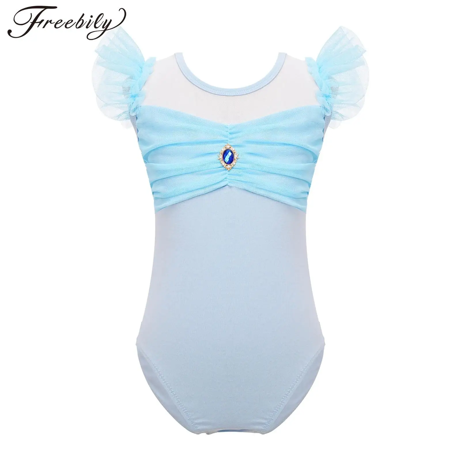 

Kids Girls Ballet Leotard Ruffled Sleeves Princess Dance Costume Gymnastics Leotard Bodysuit Performance Dancewear