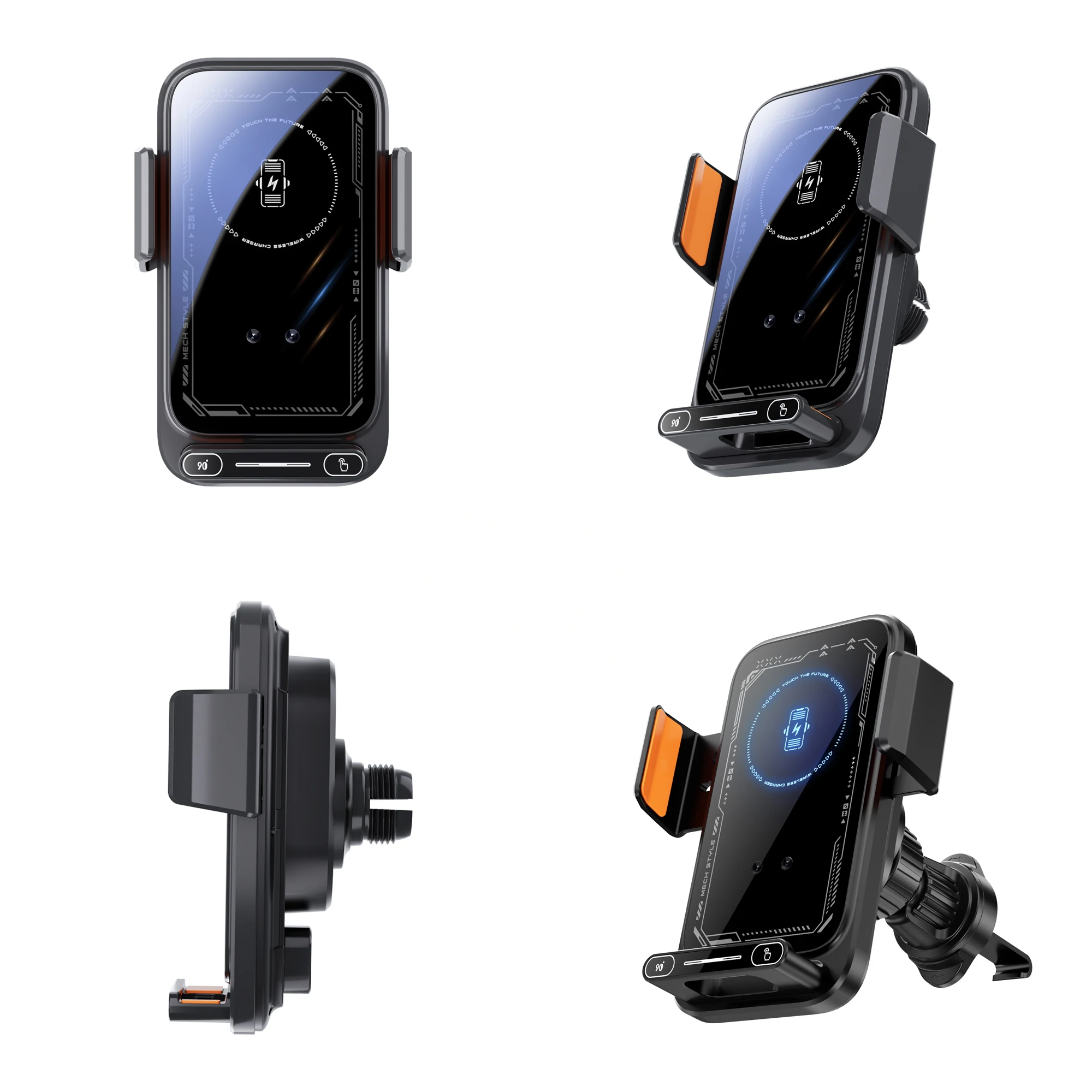 15W Qi Wireless Charging Smart Car Phone Holder with Motorized Rotation & One-Touch Release