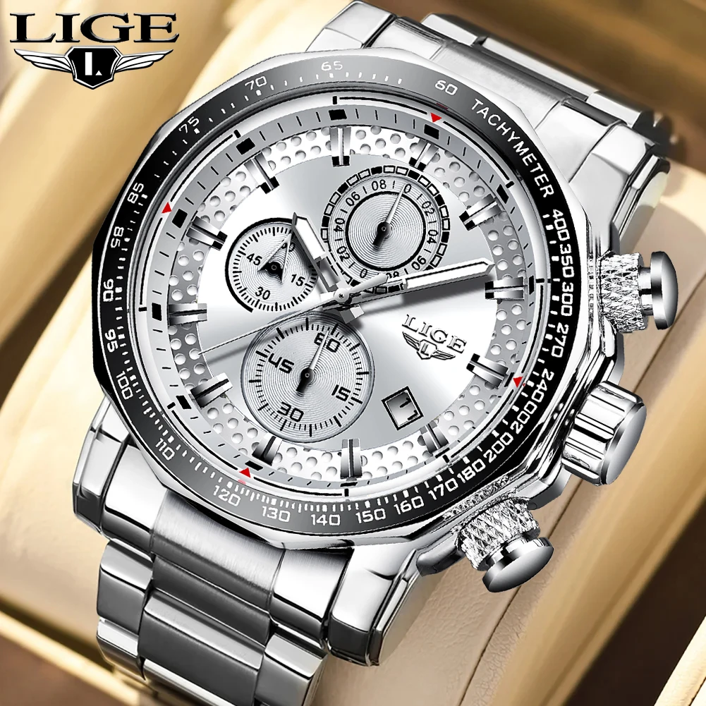 

LIGE Clock Fashion Mens Watch Luxury Brand Business Quartz Watch Man Chronograph Sport Waterproof Big Dial Male Military Watches