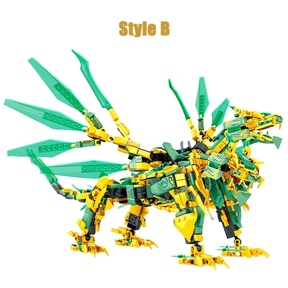 2in1 Ninja Golden Warrior Robot Mech 2 Heads Flying Dragons