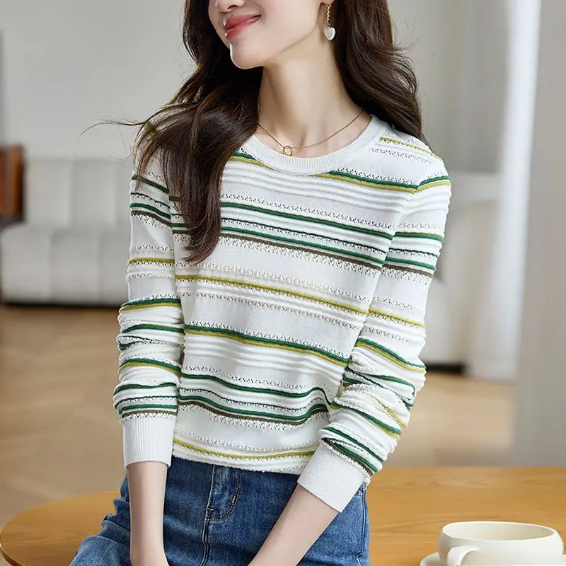 Fashion Women Clothing Striped Sweater Spring Autumn New Contrast