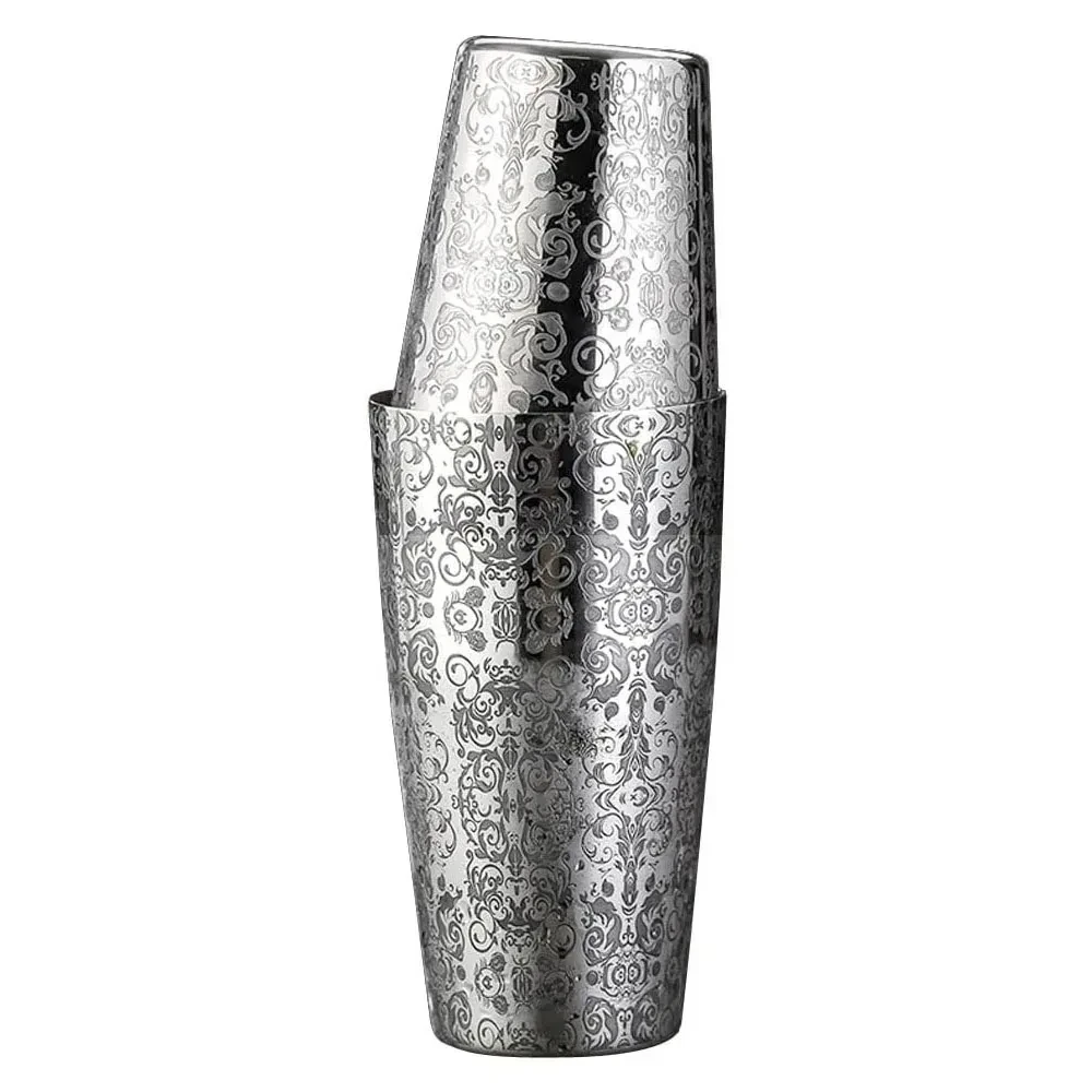 Stainless Steel Boston Shaker Tin with Etched Pattern Cocktail Shaker Martini Shaker Drink Mixer Professional Bartender Kits