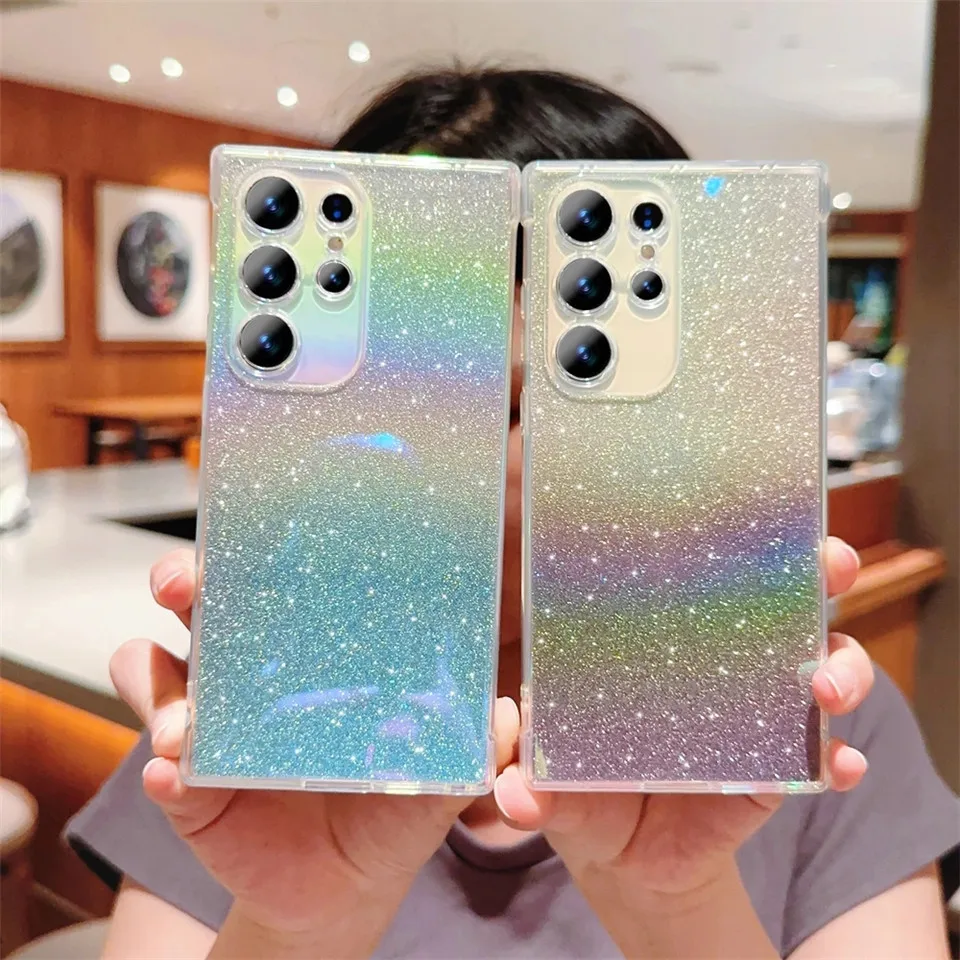 Glitter Laser Sequins Phone Case For Samsung S23 Ultra S22 Plus S21 S20 FE A53 A52 A54 A34 A24 A33 A13 Clear Lens_voghion.com