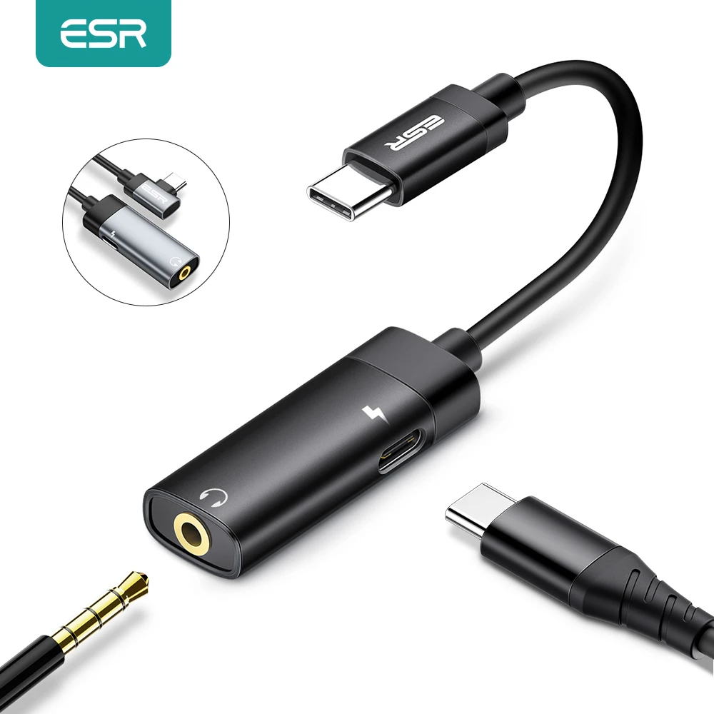 ESR USB C DAC Adapter 2 in 1 Type C to 3.5 Earphone Adapter Audio Type c to Earphone 3mm Jack