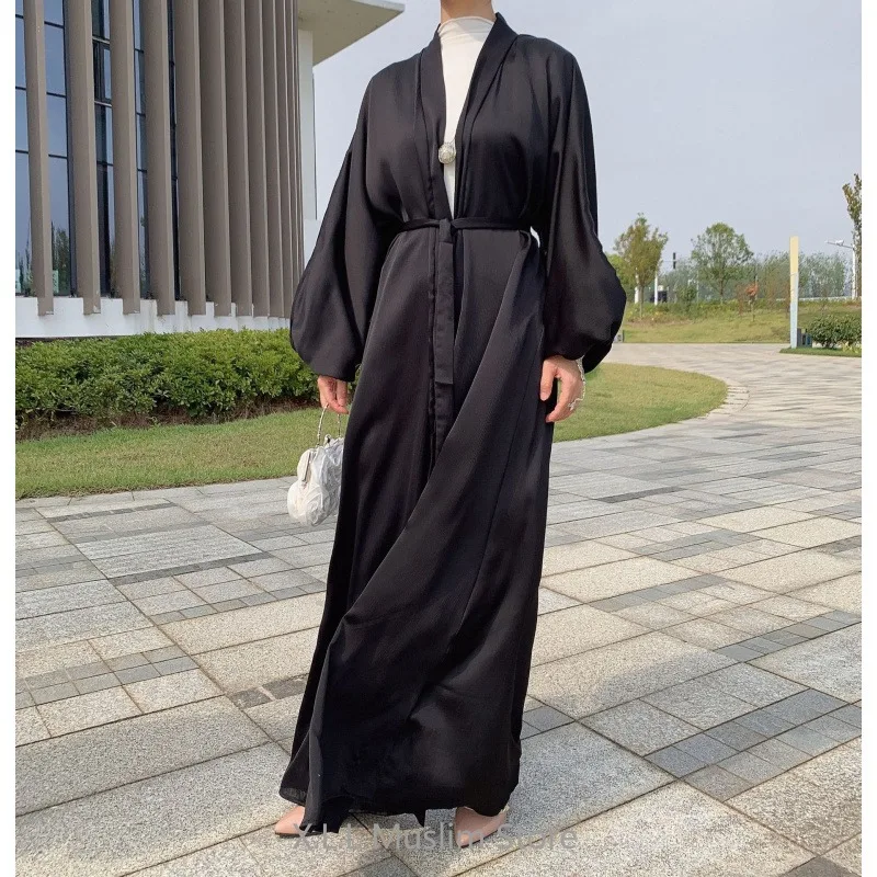 Prayer Clothes Women Satin Cardigan Robe Dubai Turkey Islamic Long-sleeved Dress For Femmle Muslim Abaya Dames 2024 Duba Dresses