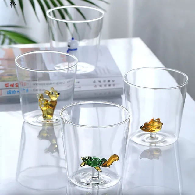 Tazza di vetro 3D Cartoon Animal Shape Glasses Home Cute Water Coffee Glass tazza a strato singolo con ospiti Juice Cold Drink Cup 4