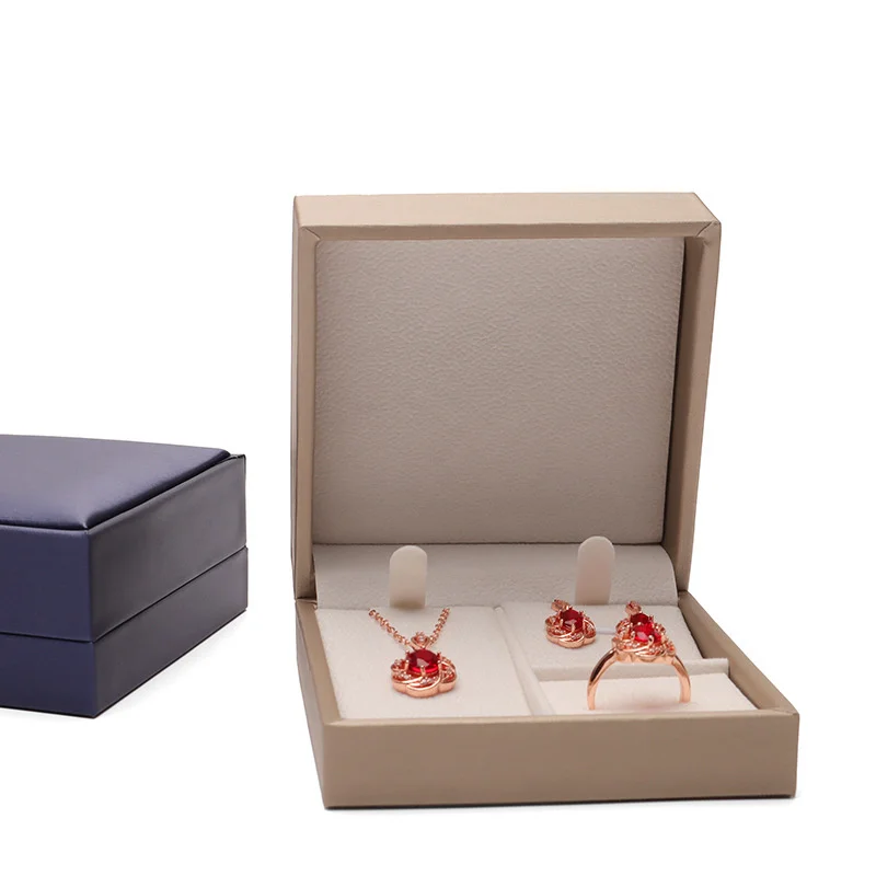Hot Pu Jewelry Organizer Box Necklace Rings Storage Case Earring Stud Pendant Gift Packing Box Blue Gold Color Wedding Cases