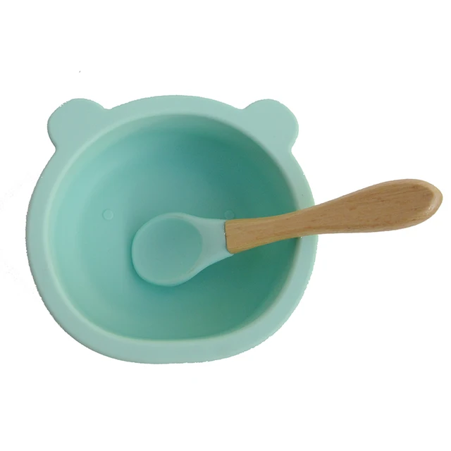 New Colors Feeding Set Food Grade Silicone Bibs Baby Plate Non-silp Suction Bowl Kids Tableware Waterproof Bib BPA Free Spoon Mint
