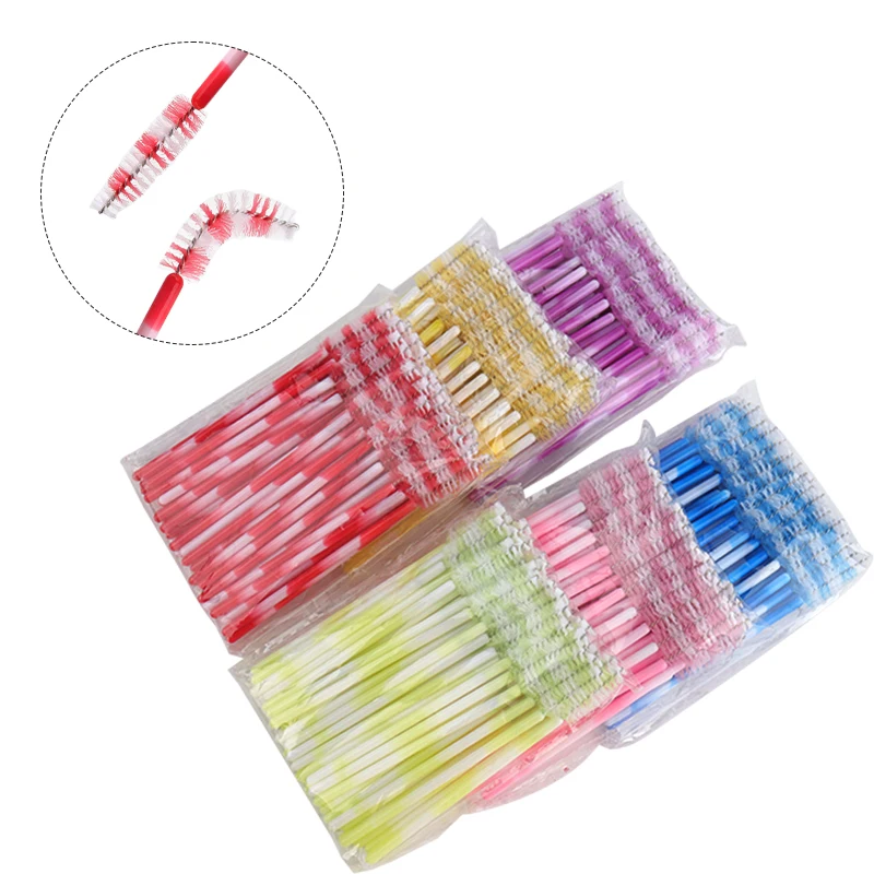 50pcs 컬러 속눈썹 메이크업 브러쉬 속눈썹 연장 마이크로 브러쉬 눈썹 빗 Spoolie 브러쉬 여성 화장품 도구 액세서리