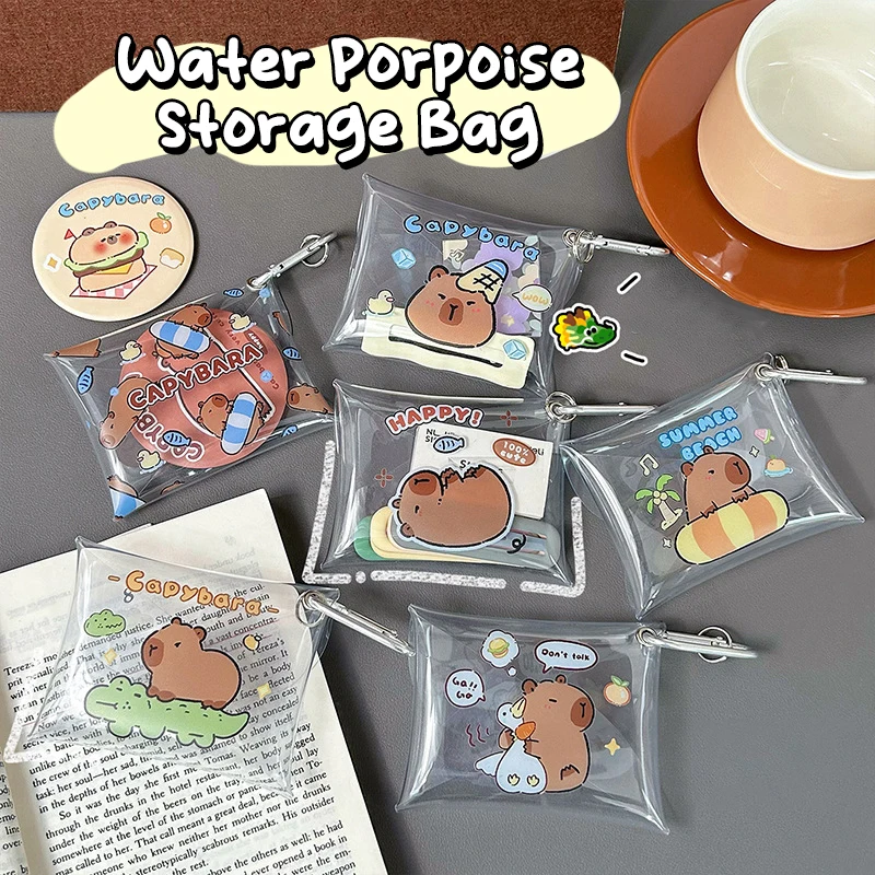 Cute Cartoon Capybara Mini Coin Bag Transparent Coin Purses Cartoon Lovely Wallet Portable Waterproof Clear Storage Bag