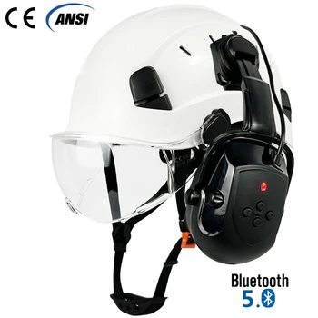 Costruzione cuffie Bluetooth casco di sicurezza con visiera per ingegnere protezione per le orecchie protezione dell'udito berretto da lavoro ABS elmetto