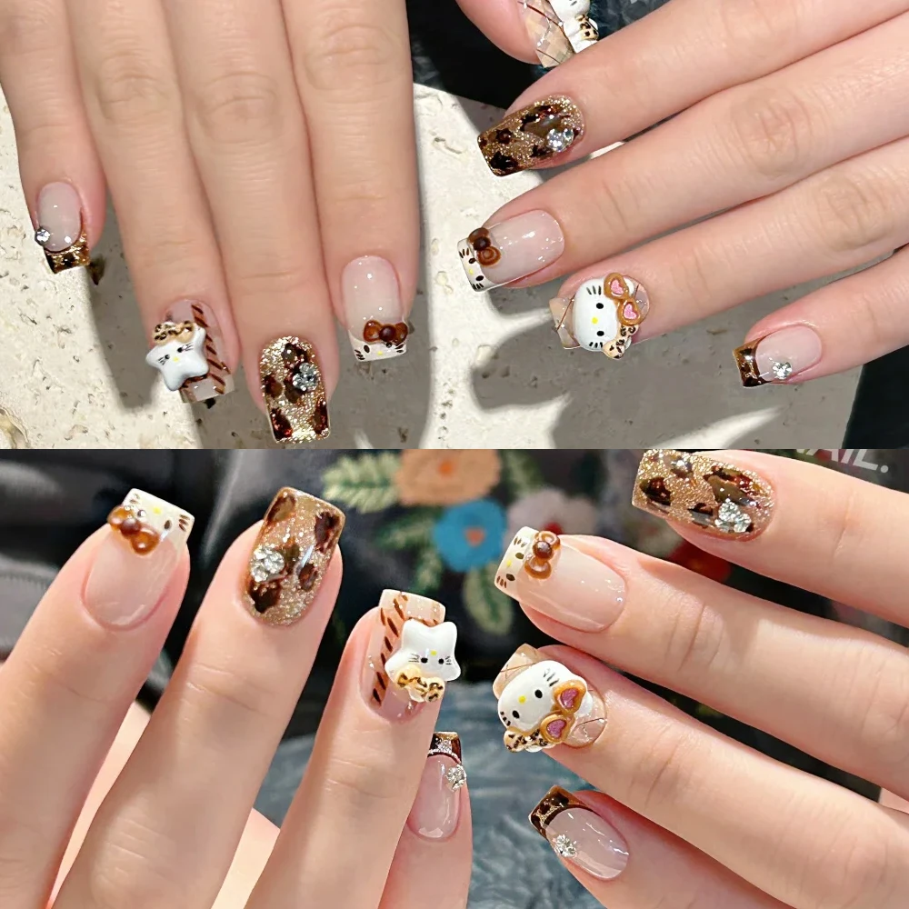 50pcs/Bag Leopard Print Hello Kitty Nail Art Charms 3D Kawaii