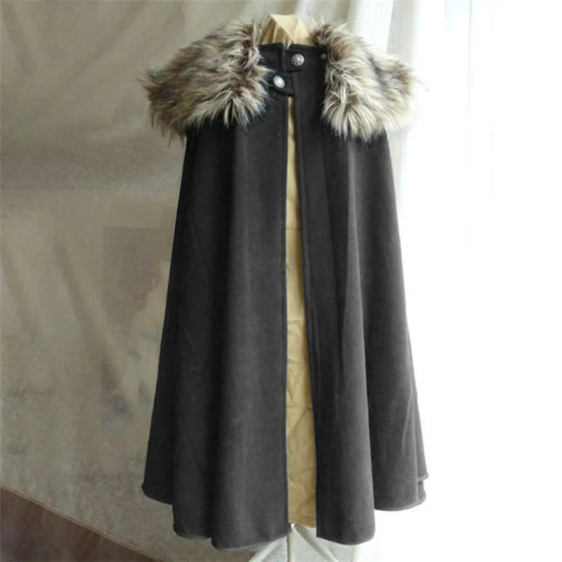 

Medieval Gothic Steampunk Costume Halloween Pirate Role Playing Renaissance Fur Collar Cloak Stage Performance Costume 5 Colors