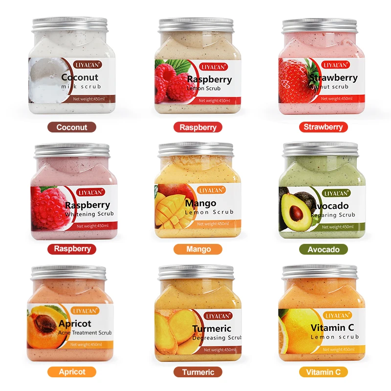 Body Scrub Fruit Sea Salt Avocado Strawberry Apricot Sherbet Skin Smooth Softens Cuticles Moisturizing Exfoliating