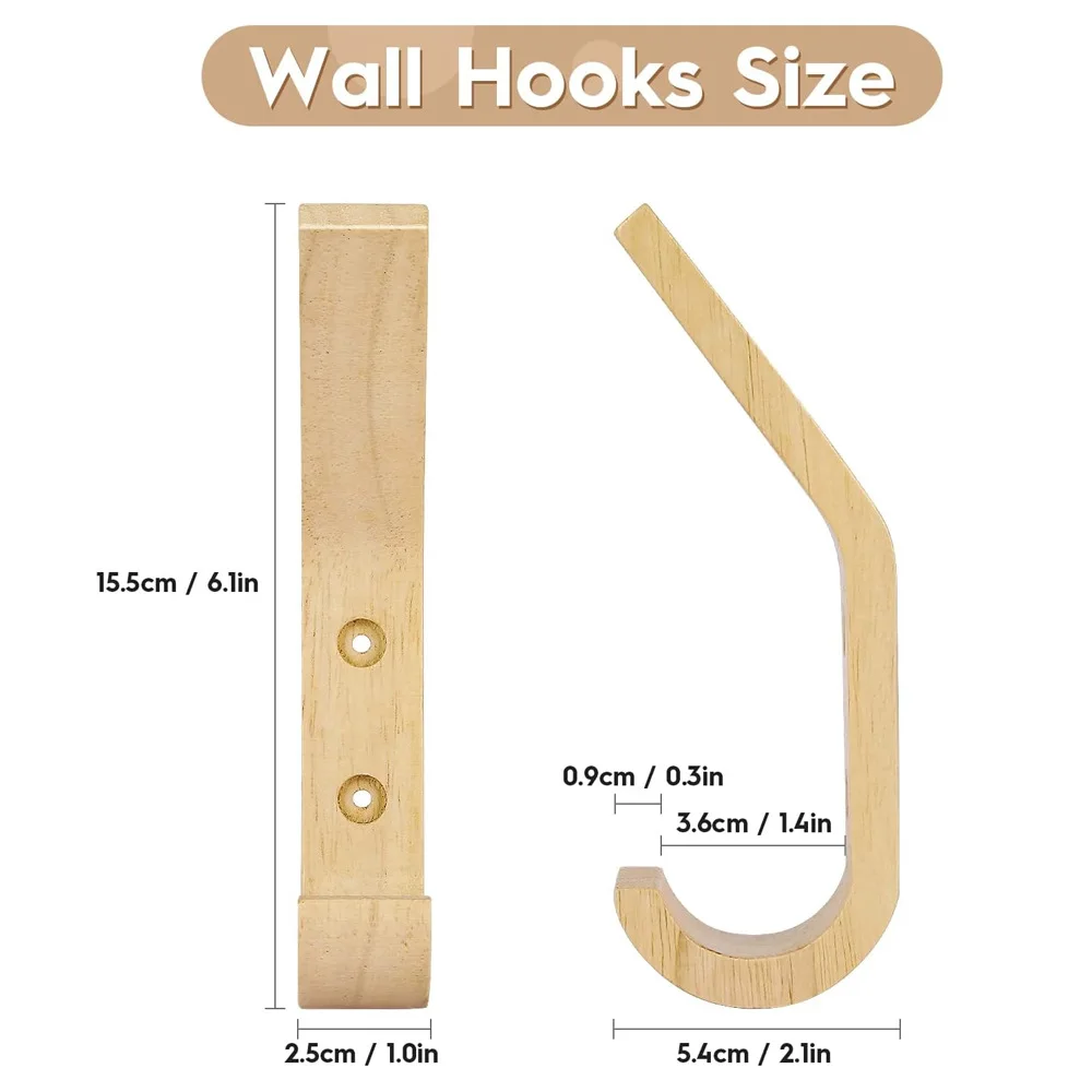 2/4 pcs Natural Wood Clothes Hanger Wall Mounted Coat Hook Decorative Key Holder Hat Scarf Handbag Hanger Organizer for Home 6
