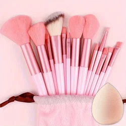 13 - Piece Premium Makeup Brush Set - Soft and Fluffy Beauty Tools (Pink with bag)