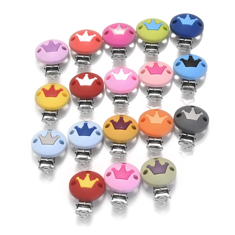 

10Pcs Silicone Dentition Round Shape Crown Clips DIY Food Grade Baby Soother Pacifier Chain Accessories Teether Dummy Draft Clip