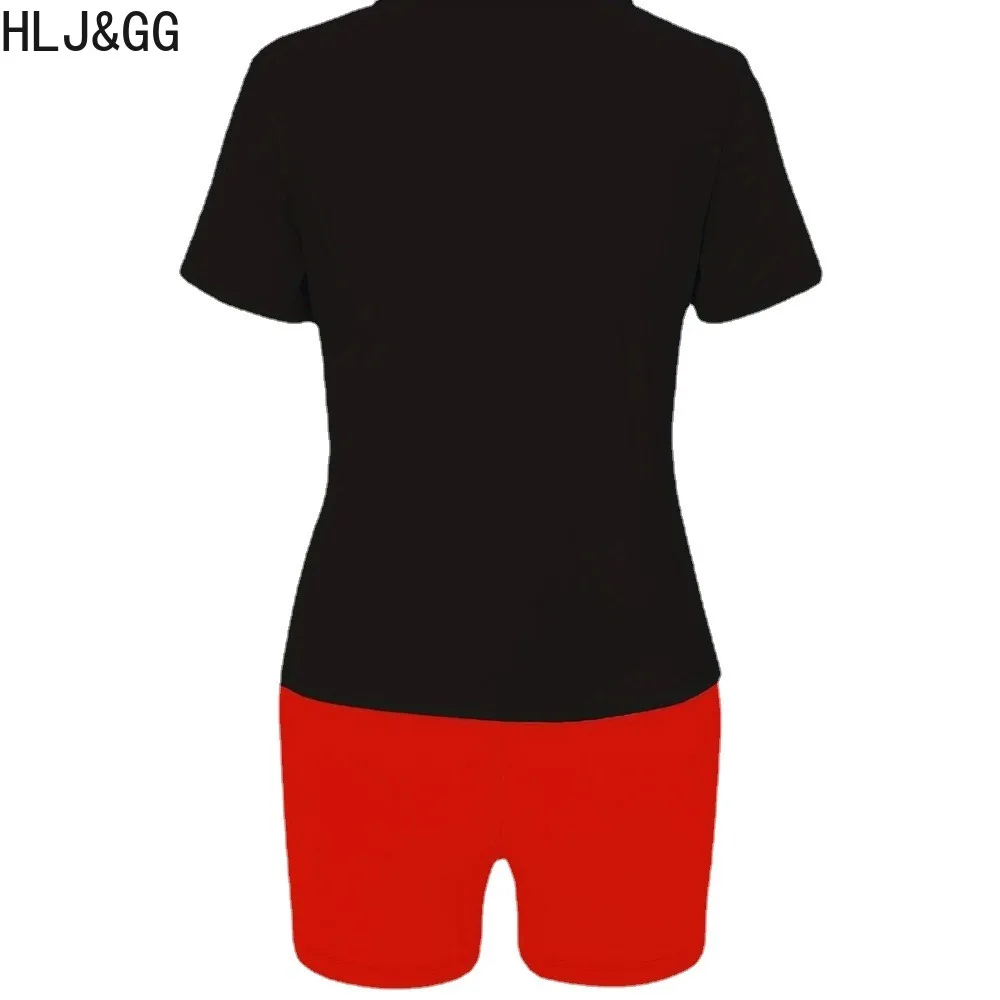 HLJ&GG Summer Pattern Print Biker Shorts Tracksuits Women Round Neck Tshirts And Shorts Two Piece Set Casual Female 2pcs Outfits