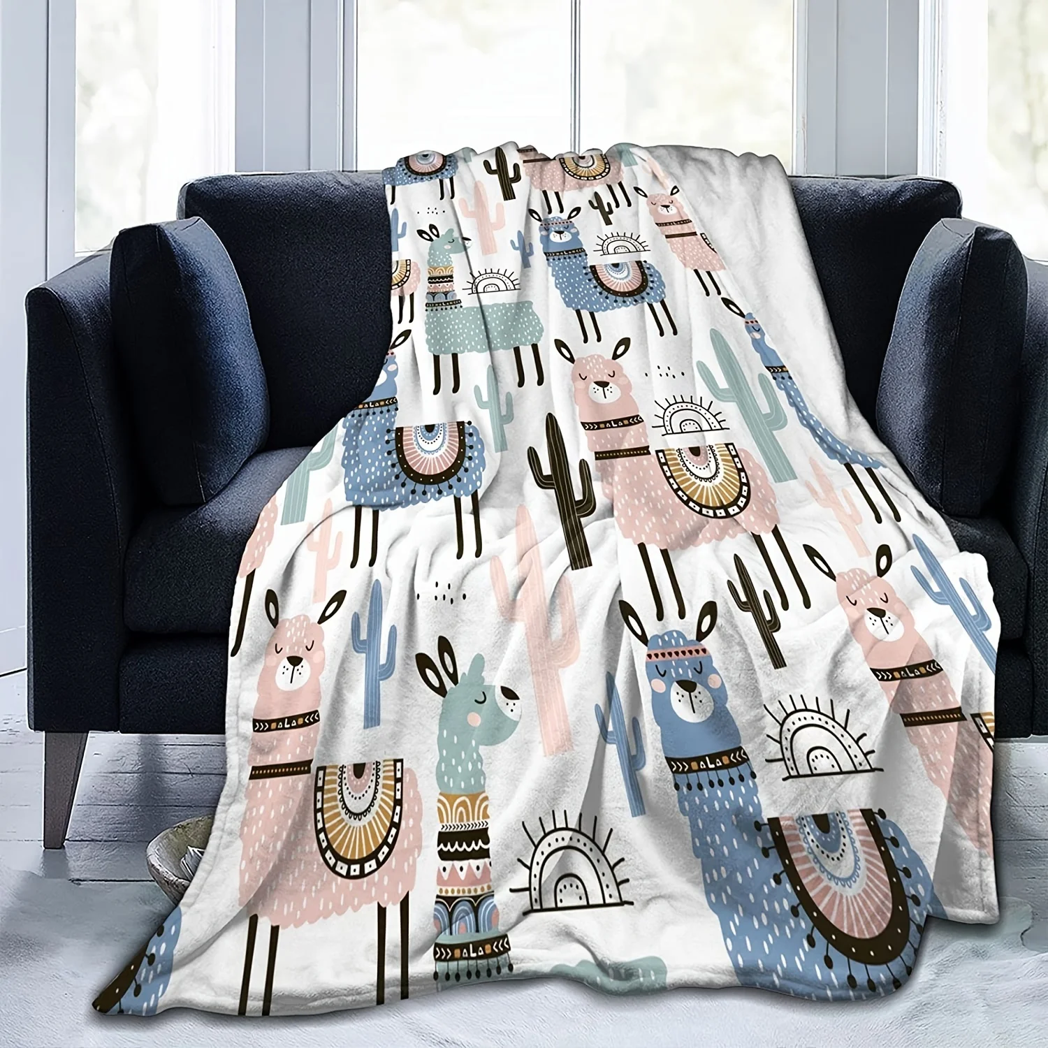 

1pc Llama And Cactuses Throw Blanket Warm Ultra-Soft Micro Fleece Blanket For Bed Couch Living Room Decoration