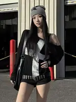 Seeslim imprimé croix graphique t-shirts femme à manches longues Blck Goth automne printemps hauts t-shirts femme vêtements 2000s vêtements Y2k Chic 4