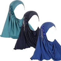 Tassel Diamonds Flower Instant Scarf Women Muslim Hijab One Piece Amira Islamic Pray Hat Pull On Ready Made To Wear Headwrap Cap