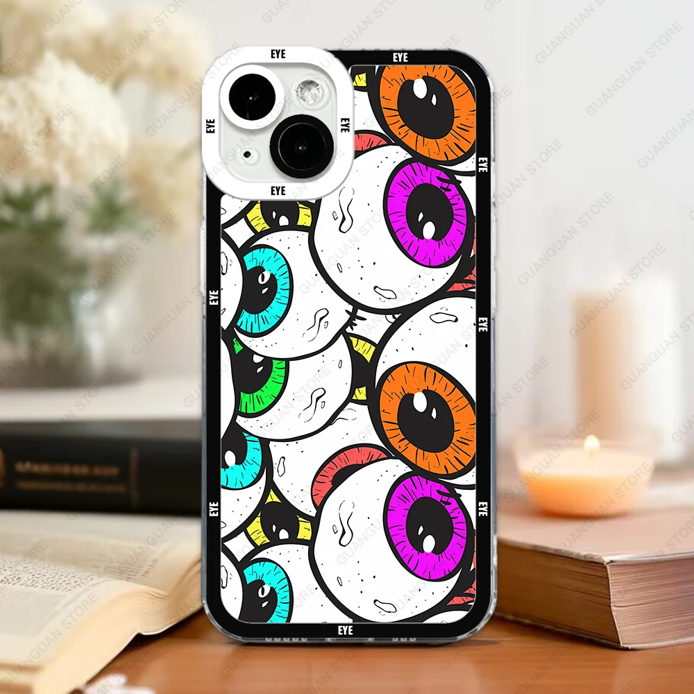 thumbnail image 1 of Funda para iPhone 16 15 14 13 Pro Max 12 Mini 11 XS X XR SE 7 8 Plus cubierta suave ojos extraños, 1 of 5