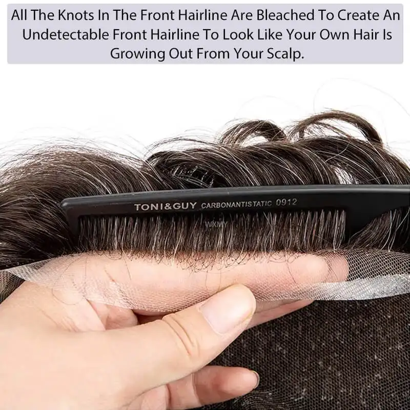 Parrucca da uomo in pizzo svizzero, protesi capillare maschile, base in pizzo completo, parrucche in capelli umani per uomo, sistema di parrucche da uomo con linea naturale dei capelli - immagine 2
