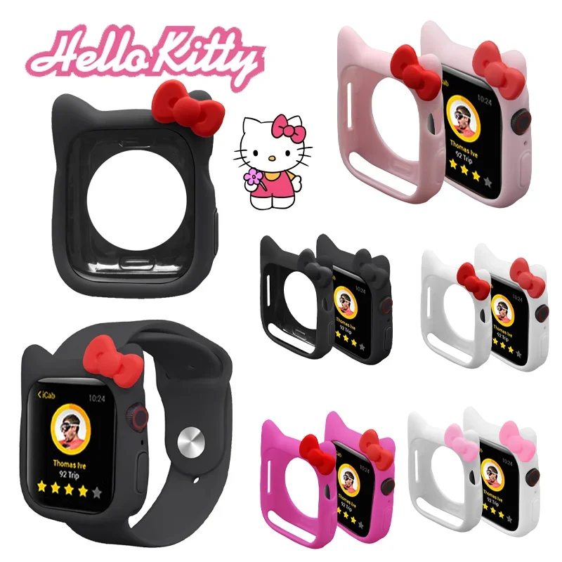 Hello Kitty Cartoon Protective Case for Apple Watch 38mm 42mm 40mm 44mm Cute Soft Silicone Cover for IWatch Accessories Shell