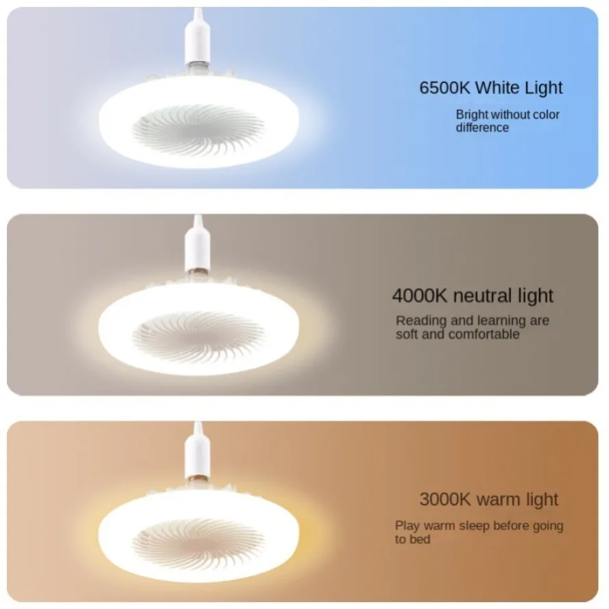 Ceiling Fan with Lighting Lamp E27 Converter Base with Remote Control for Bedroom Living Home Silent 3 Speeds AC 85V-265V 30W