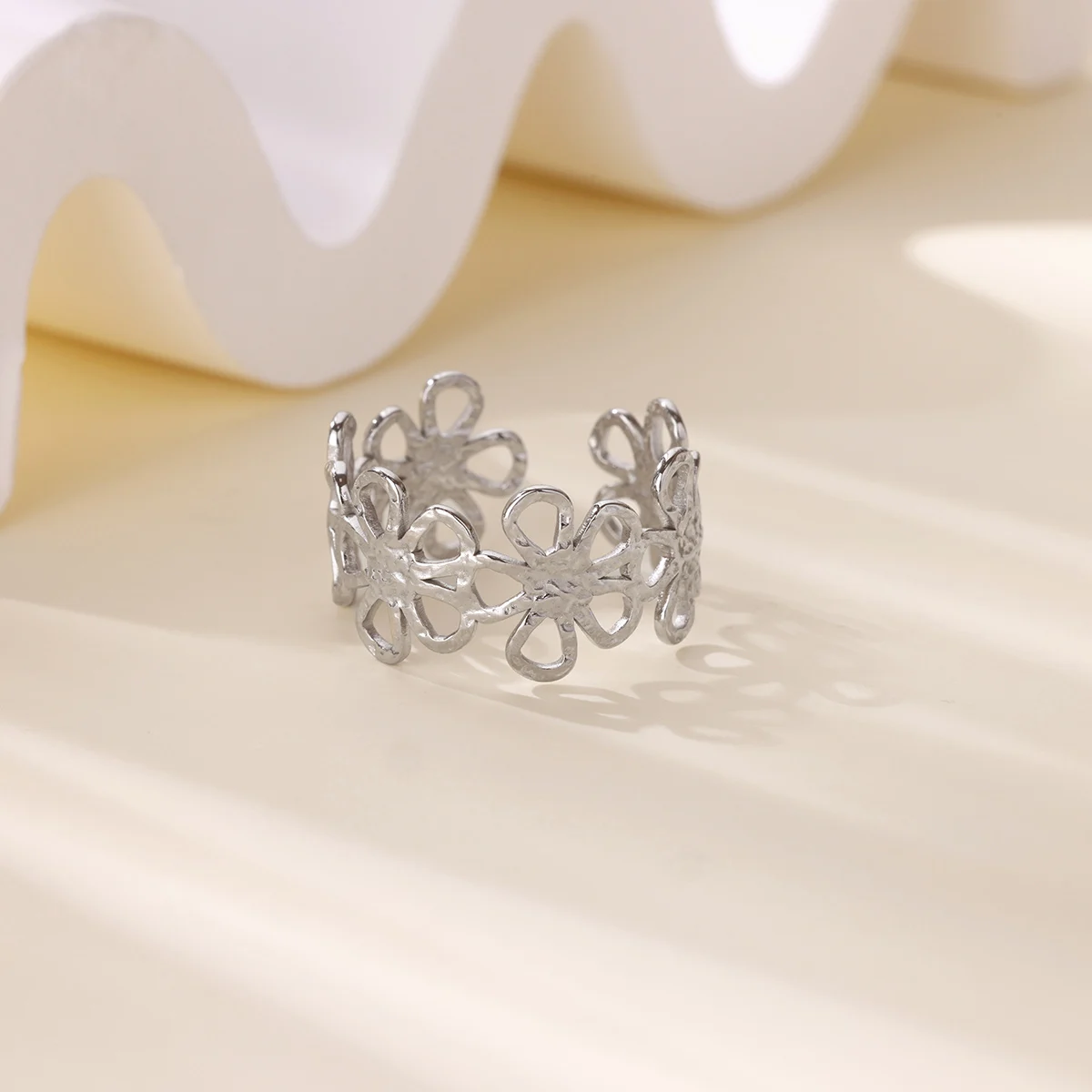 Stainless Steel Hollow Flower Rings For Women