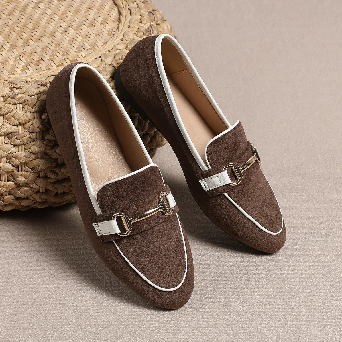 

Туфли женские с круглым носком, меховые лоферы, без застежки, повседневная обувь, большие размеры, осень-лето