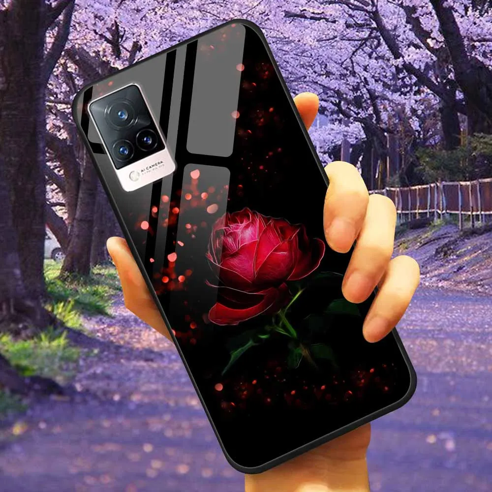 Luxury Protective Soft Bumper Hard Back Phone Case with Tempered Glass