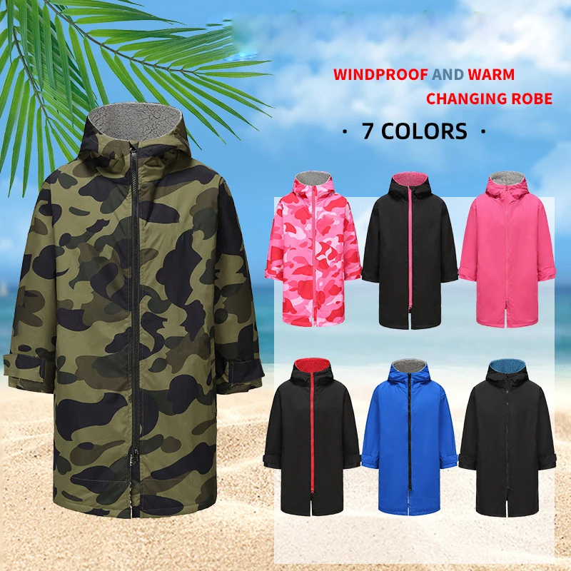 Adult Waterproof Changing Robe Microfiber Large Beach Towel Swimming Robe Kids Hooded Bath Towel Surf Quick Dry Bathrobe Wetsuit