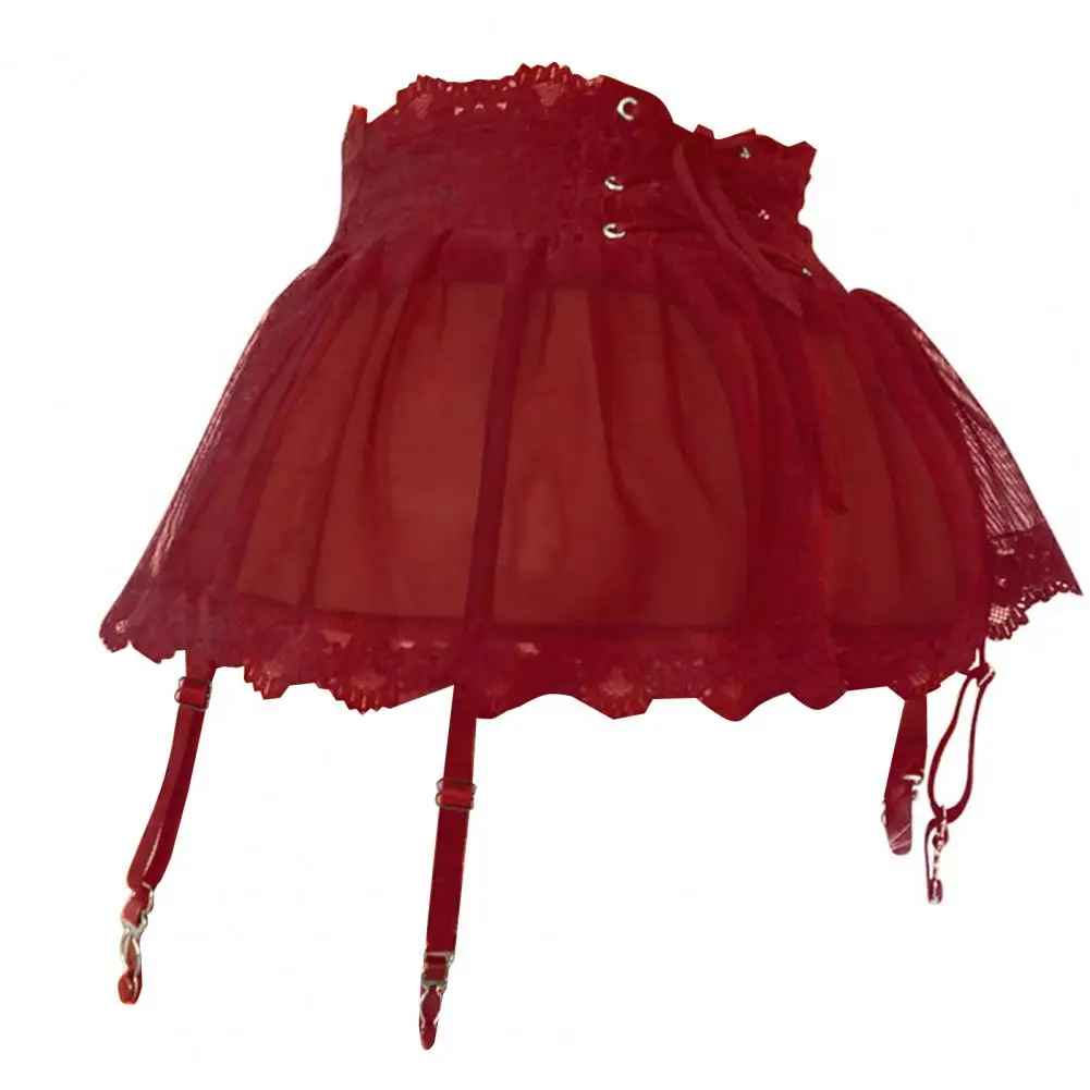 Women Skirt Sexy Mesh Adjustable Garter Belt Four-breasted Bandage Perspective Lace for Valentine's day