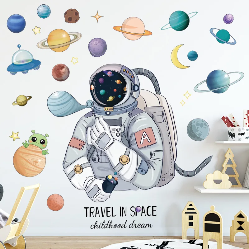 Stickers Wall Surface Plane Waterproof Decorations Space Sky Planet Dream Astronaut Decoration Decals Trendy Children's Room