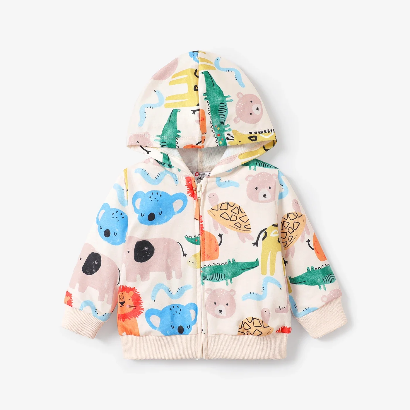 Long Sleeve Animal-Print Zippered Coat for Baby Boy-Medium Thickness Full print Animal pattern Casual/Outdoor PatPat