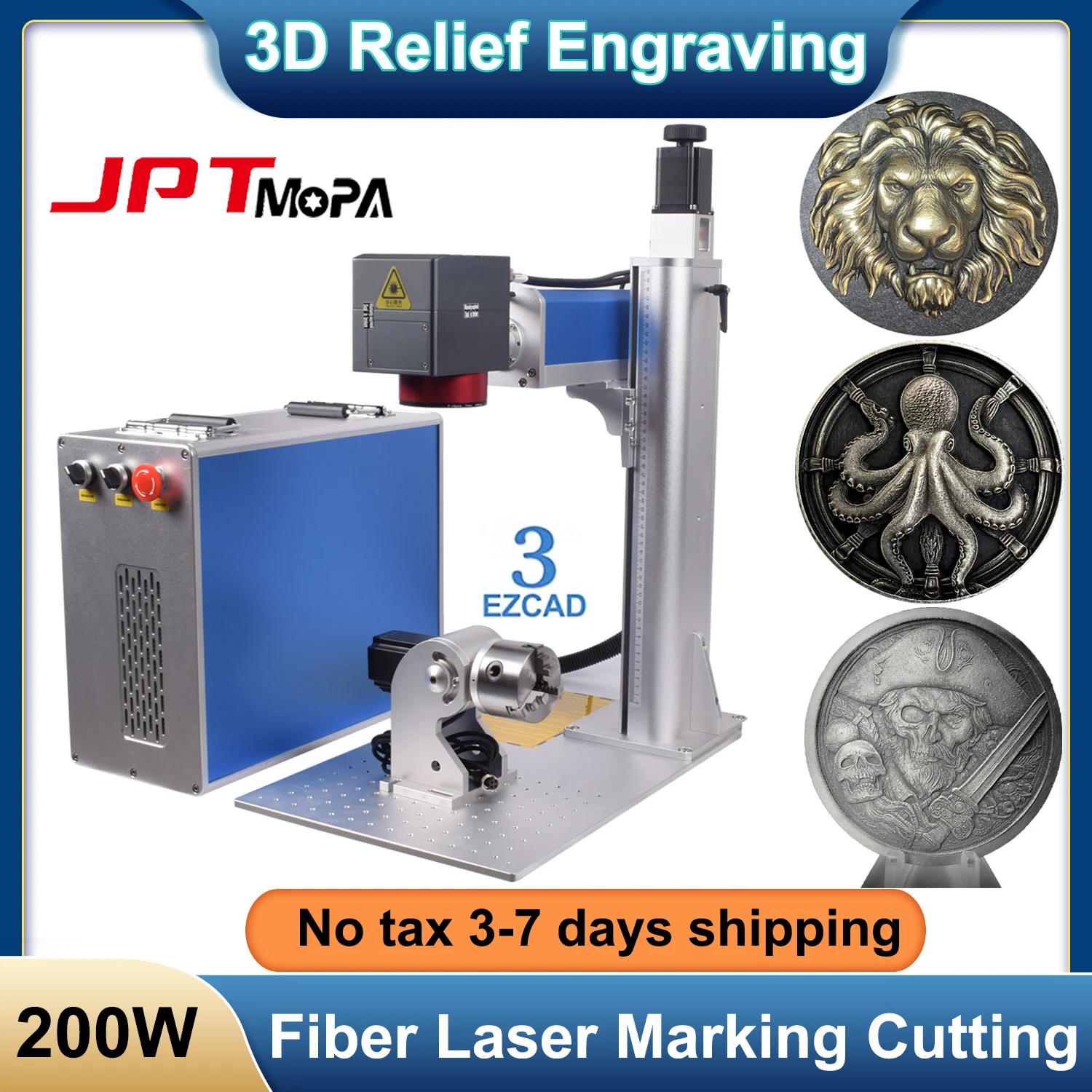 Machine De Marquage Laser à Fibre 100W/200W/300W JPT M7 Autofocus + Axe Rotatif - USA