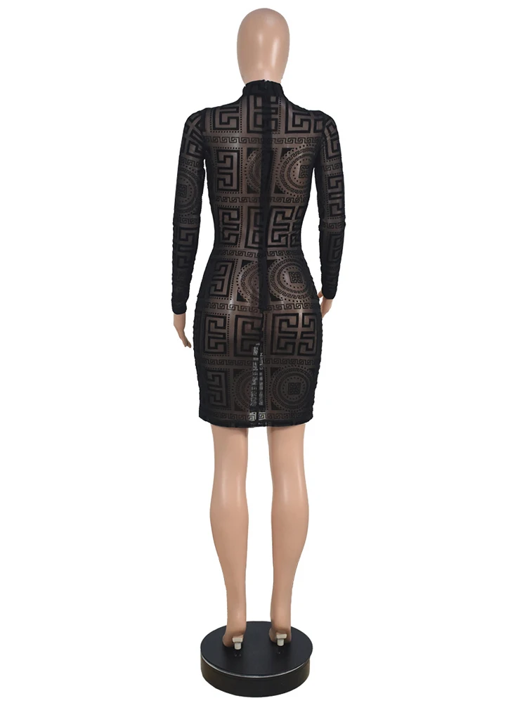 long sleeve printed mesh mini dress in tan Modal Long-Sleeve Mini Dress in Leopard Print - S