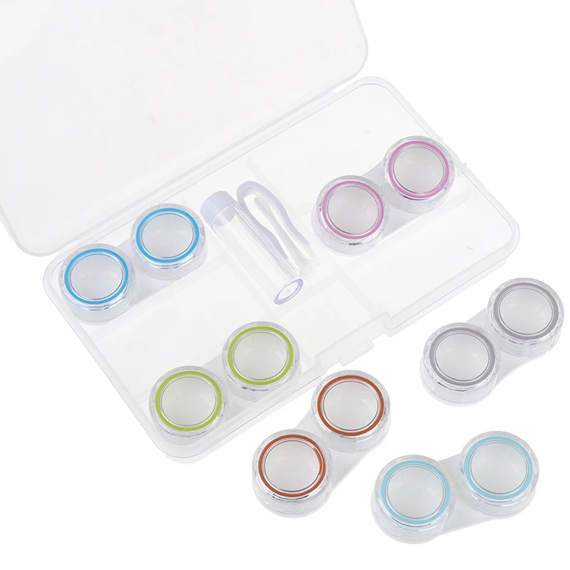 1Set Unisex Simple Eye Care Kit Organizer Container Transparent Contact Lens Case Box 6 Boxes Leakproof Portable Storage