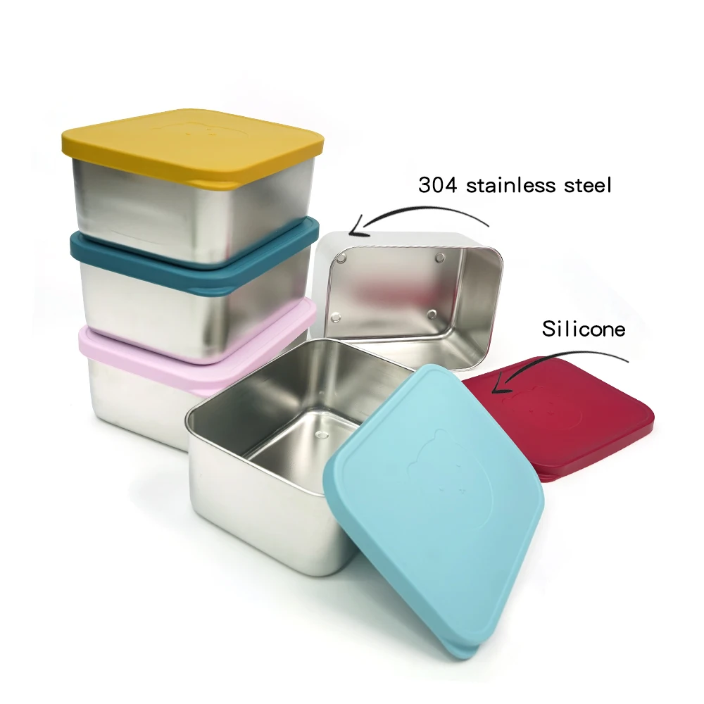1800ML Storage Box Portable Storage Container Food Grade Stainless steel Box with Silicone Lid 2