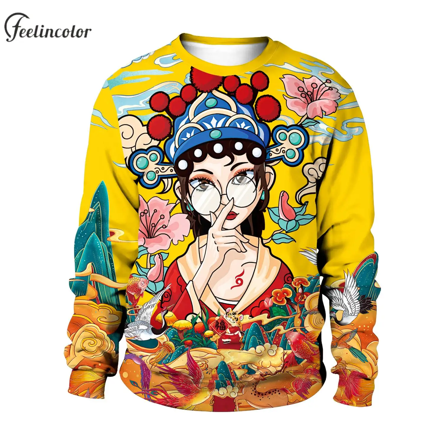 Sweatshirts for Men Pullover Oversized Tracksuit 3D Printed Graphic Sweatshirts Chinese Style Streetwear Crewneck Male Clothes