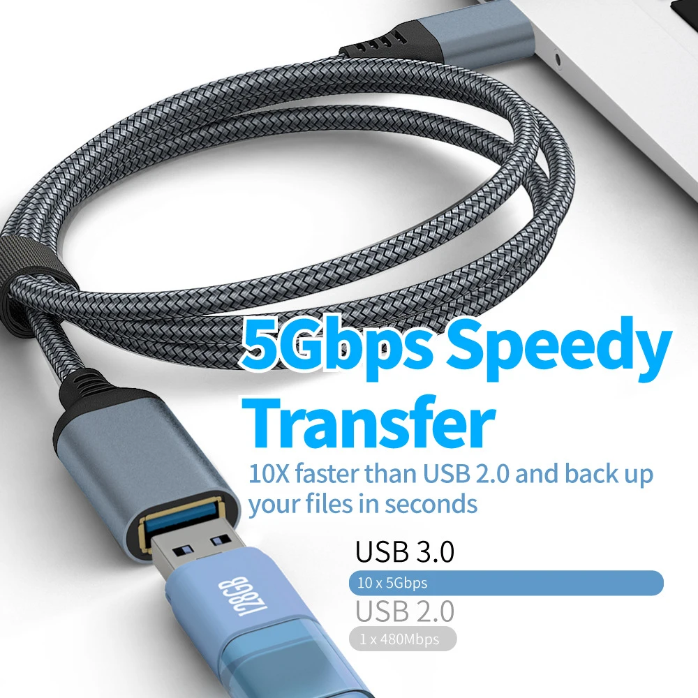 나일론 편조 USB 3.0 남성-여성 고속 전송 데이터 케이블 컴퓨터 카메라 프린터 확장 데이터 전송 와이어 5M