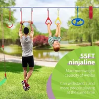 Warrior Obstacle Course For Kids, 55 FT Durable Slackline With 13 Obstacles-Swings, Monkey Bars, Arm Trainers And More, Weatherp 2
