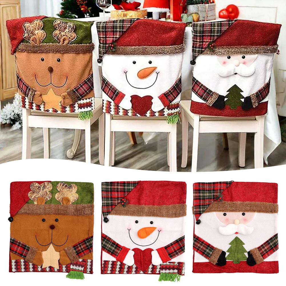 Christmas Chair Cover Red Short Plush Xmas Hat Chair Cover Soft Comfortable Seats Cover Xmas Party Decor For Living Room Home