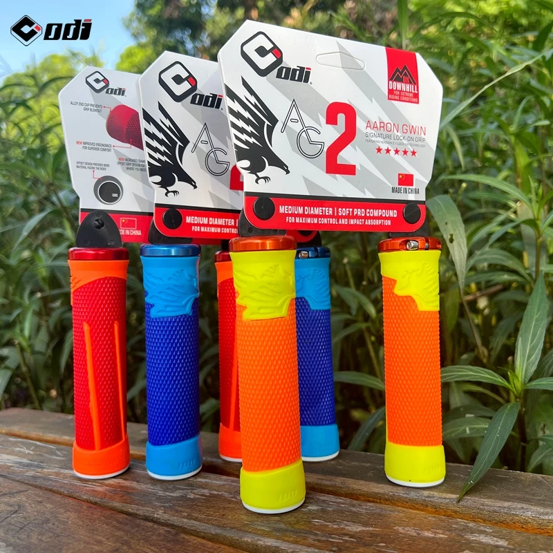 ODI MTB 자전거 실리콘 그립, 편안한 잠금 핸들 그립, CNC 알루미늄 잠금 링, 미끄럼 방지, 투톤 핸들 바 그립, 자전거 부품