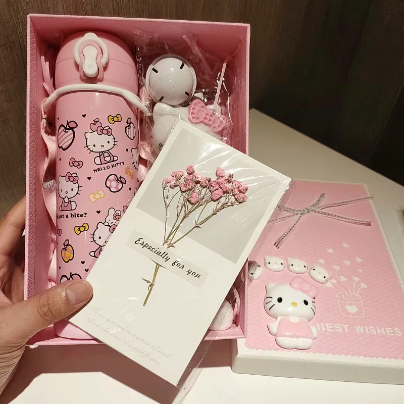 

Hello Kitty Cup Thermos Cup Children Cartoon Simple Water Kettle Cup with Lid Portable Water Cup Kawaii Children's Day Gift