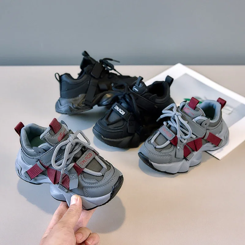 Children Running Shoes Non-slip Handsome 2025 New Fashion Kids Sneakers Thick Soft Bottom Kids Casual Shoes Mesh Breathable