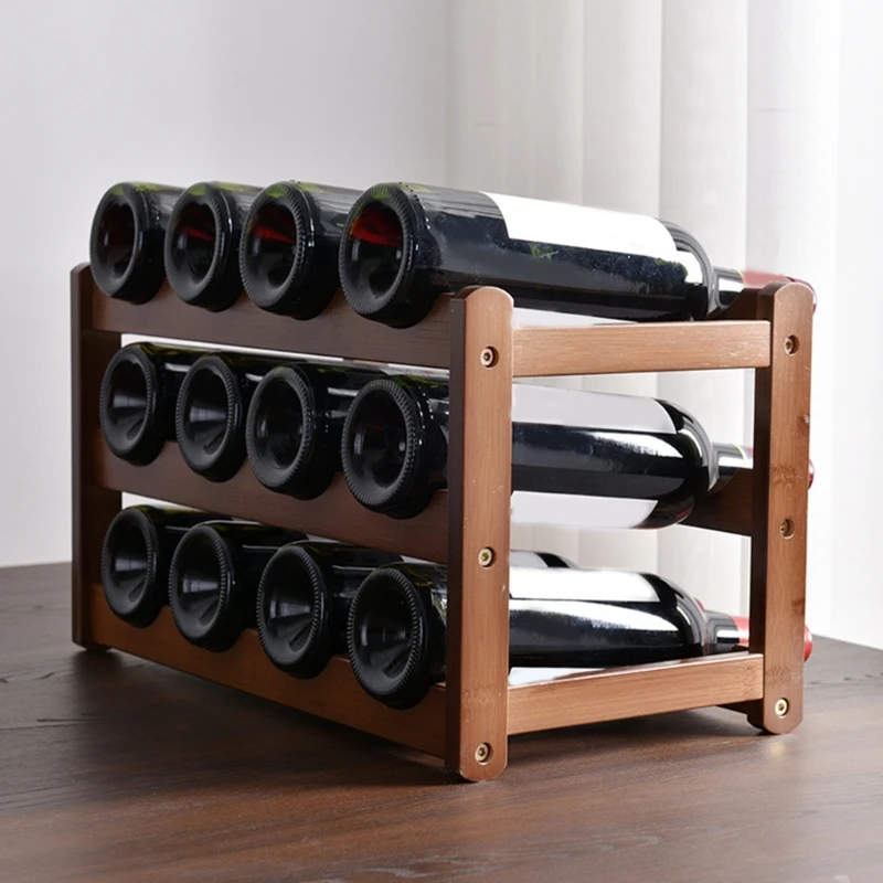 Wood Wine Rack Standing Bottle Holder Cabinet Shelf 2 Tiers 3 Tiers Wine Storage Rack Counter Top for Home