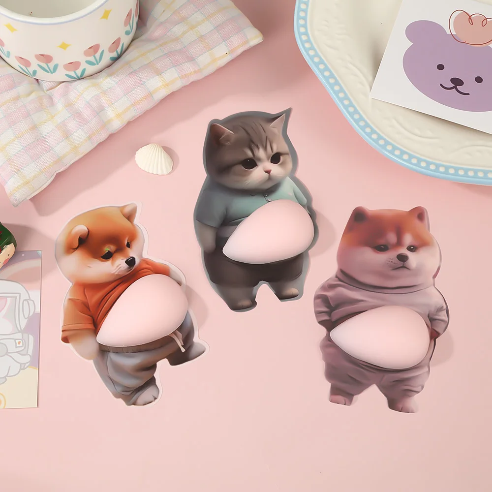 3D Shiba Inu Dog Belly Sticker-Cute puppy wearing orange outfit with soft pink background silicone self-adhesive